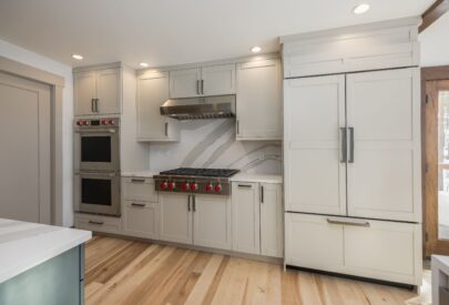 Bridgewood, Painted Maple, Island & Fridge Wall: Boulder, Coffee & Wet Bar: Gale Force, Tescott