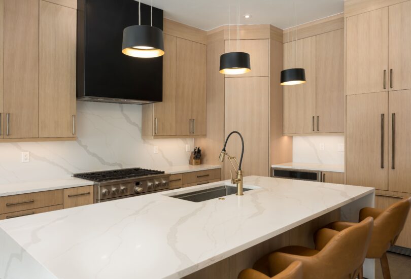 This is a picture of a kitchen featuring White Oak cabinetry from Bridgewood Cabinetry in Dillon, CO.