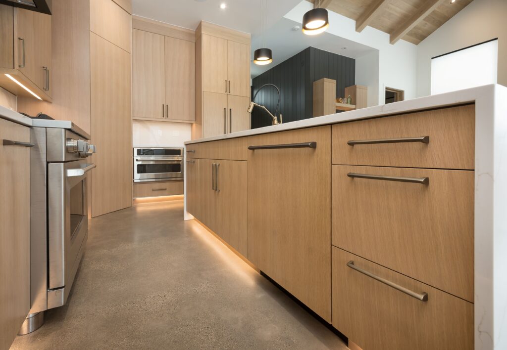 This is a picture of a kitchen featuring White Oak cabinetry from Bridgewood Cabinetry in Dillon, CO.