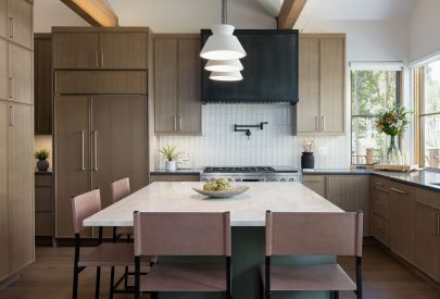 Bridgewood, Rift Cut White Oak, Cologne, Cashmere; Island: Painted MDF, Scandia, Rosemary Custom Paint