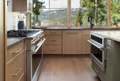 Bridgewood, Rift Cut White Oak, Cologne, Cashmere; Island: Painted MDF, Scandia, Rosemary Custom Paint