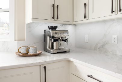 Perimeter: Bridgewood, MDF, White, Austin Island: Bridgewood, MDF, Custom Paint, Austin